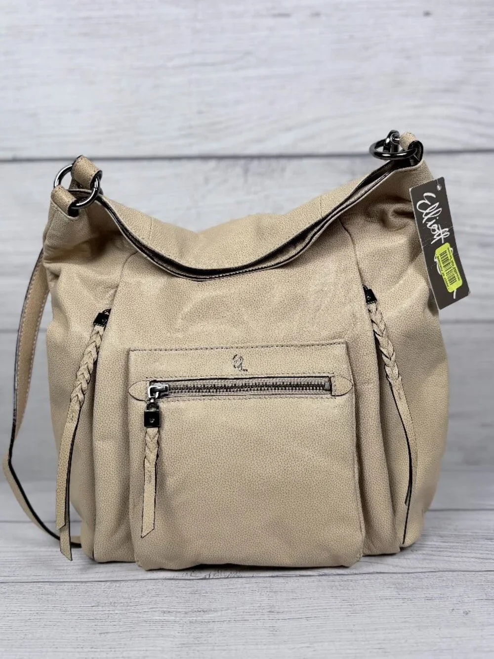 NWT Elliott Lucca Vivien Foldover Hobo Truffle Taupe Leather Bag 👜